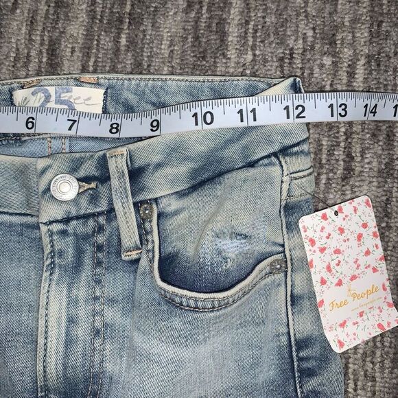 Free People Women Light Blue Stretch Zippered Pocketed Skinny High Waist Jeans 2 - Picture 5 of 9